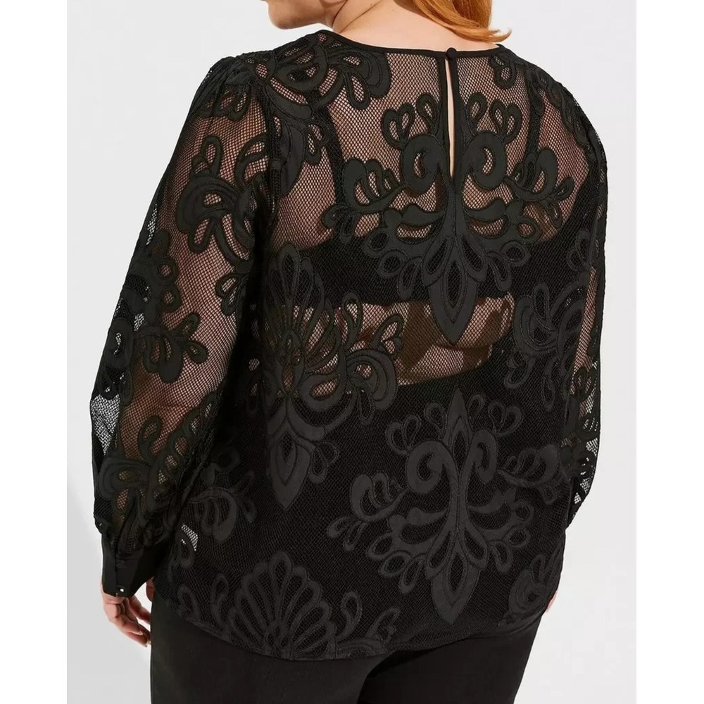 Torrid Mesh With Embroidery Long Sleeve Blouse Sheer Top Keyhole Plus Size 1 1X - Picture 8 of 12